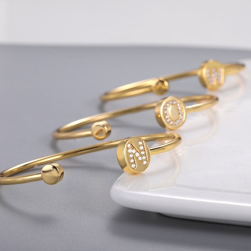 Custom Initial Letter Crystal, 18K Gold Layered Personalized Bracelet, Dainty Minimalist Jewelry, Delicate Handmade for Women, Gift for Her