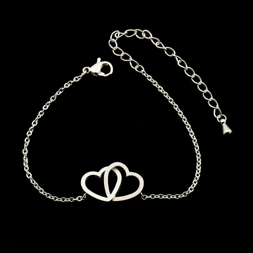Boho Cute Double Cross Hearts, 18K Gold Layered Yogi Bracelet, Dainty Minimalist Jewelry, Delicate Handmade for Women, Gift for Her