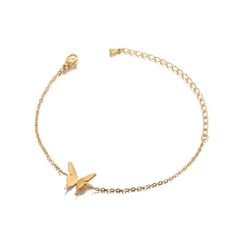 Boho Cute Butterfly Charm, 18K Gold Layered Yogi Bracelet, Dainty Minimalist Jewelry, Delicate Handmade for Women, Gift for Her