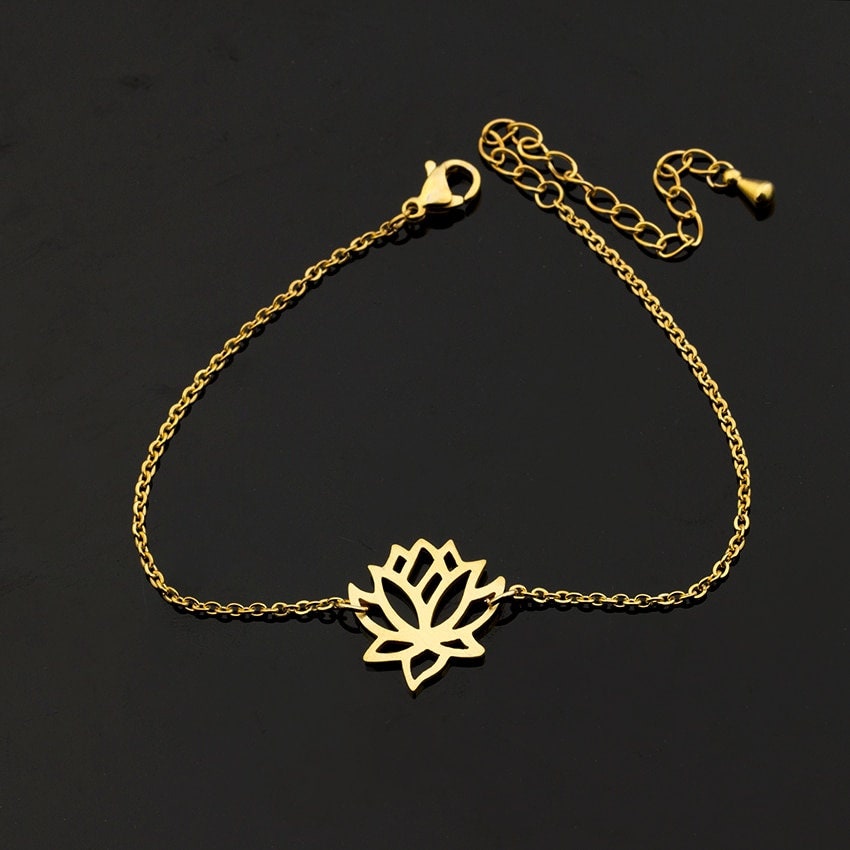 Boho Lotus Flower Buddhism, 18K Gold Layered Yogi Bracelet, Dainty Minimalist Jewelry, Delicate Handmade for Women, Gift for Her
