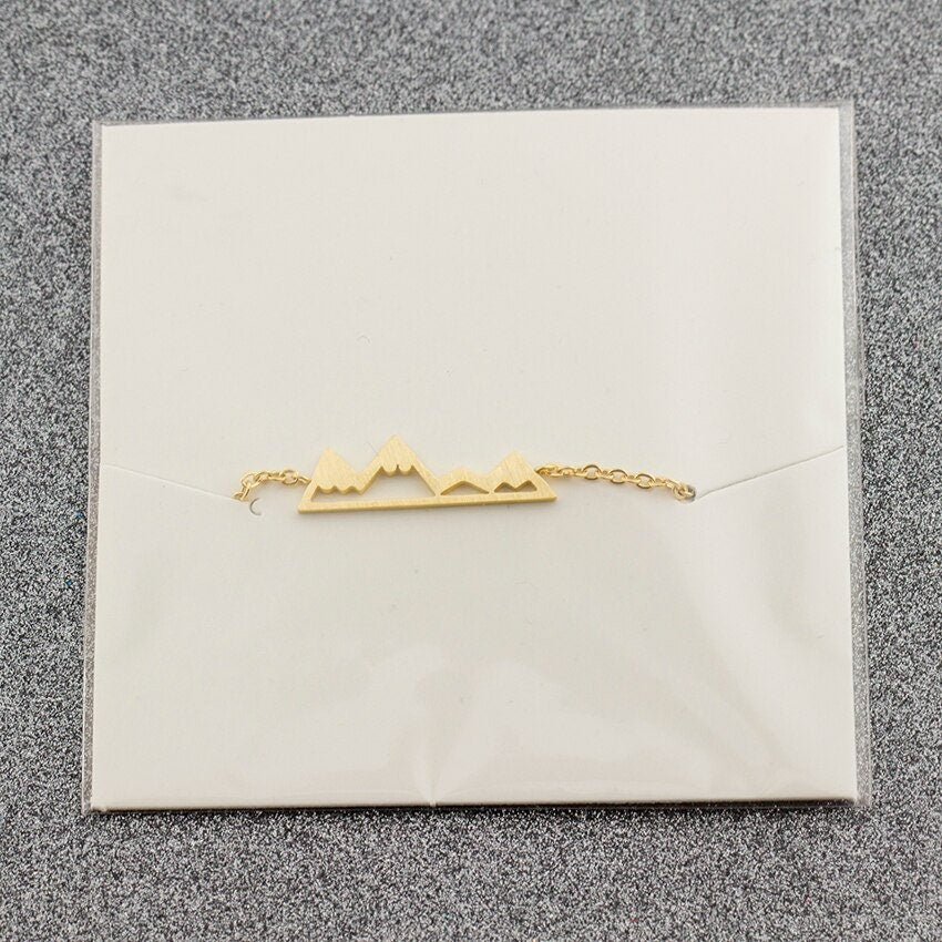 Boho Mountain Outdoor Snowy Travel , 18K Gold Layered Yogi Bracelet, Dainty Minimalist Jewelry, Delicate Handmade for Women, Gift for Her