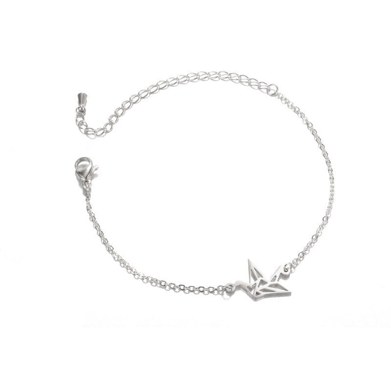 Boho Origami Crane Charm, 18K Gold Layered Yogi Bracelet, Dainty Minimalist Jewelry, Delicate Handmade for Women, Gift for Her