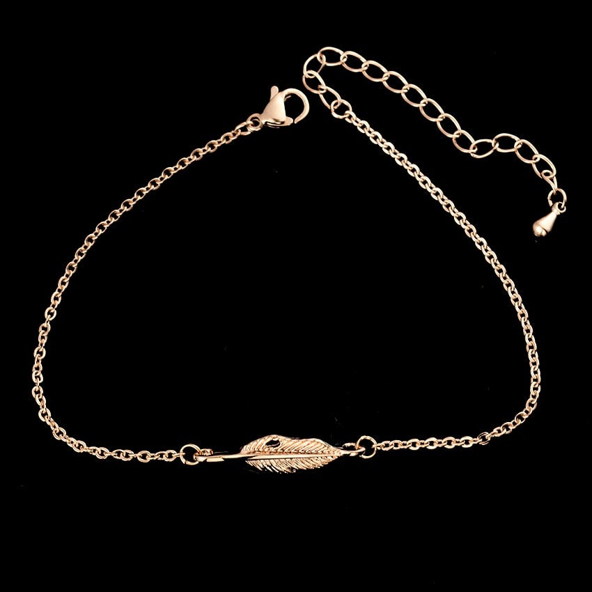 Boho Hippie Feather, 18K Gold Layered Yogi Bracelet, Dainty Minimalist Jewelry, Delicate Handmade for Women, Gift for Her