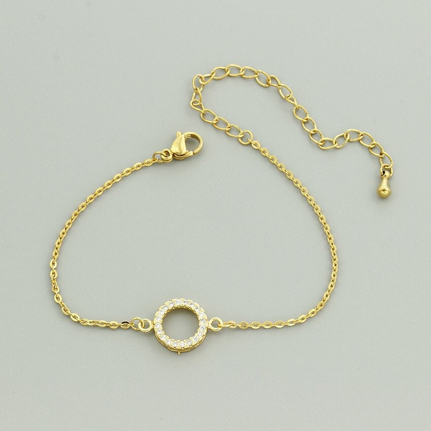 Boho Charm Crystal Round Circle , 18K Gold Layered Yogi Bracelet, Dainty Minimalist Jewelry, Delicate Handmade for Women, Gift for Her