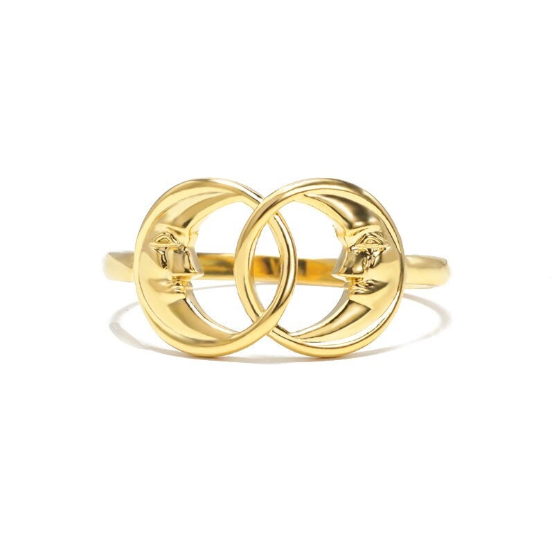 Punk Double Moon Tart, 18K Gold Gothic Stackable Ring, Dainty Minimalist Jewelry, Delicate Handmade for Women, Gift for Her