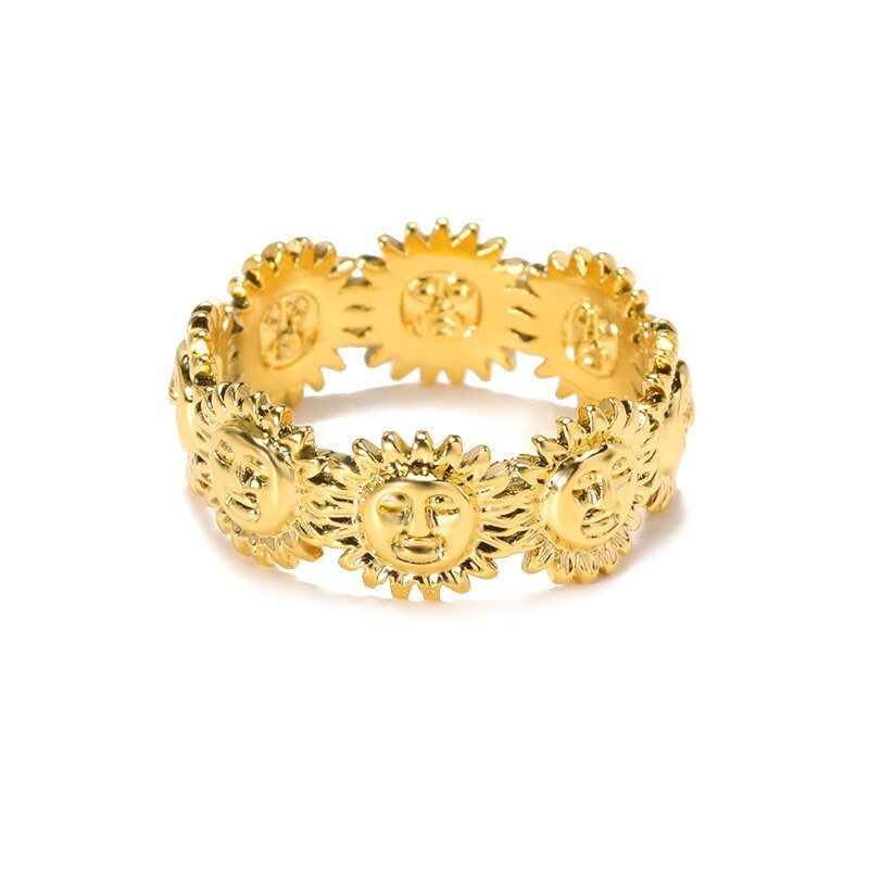 Tarot Punk Sun Face , 18K Gold Gothic Stackable Ring, Dainty Minimalist Jewelry, Delicate Handmade for Women, Gift for Her