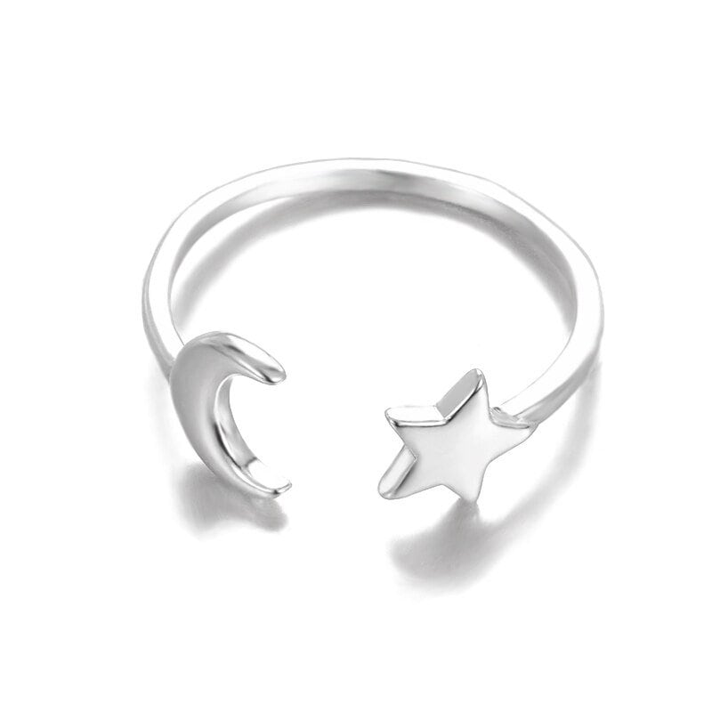 Boho Cute Moon Stars, 18K Gold Yogi Stackable Ring, Dainty Minimalist Jewelry, Delicate Handmade for Women, Gift for Her