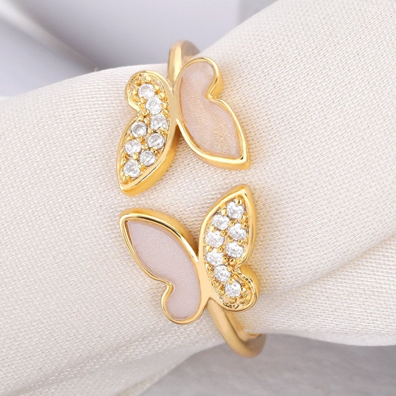 Boho Hippie Crystal Butterfly , 18K Gold Yogi Stackable Ring, Dainty Minimalist Jewelry, Delicate Handmade for Women, Gift for Her