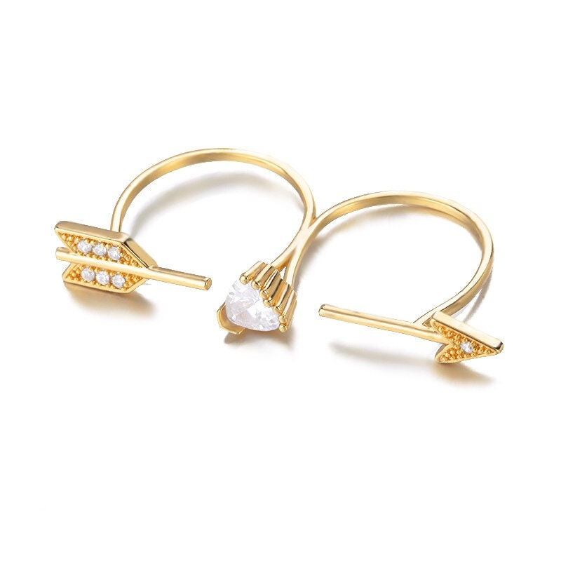 Boho Double Arrow , 18K Gold Yogi Stackable Ring, Dainty Minimalist Jewelry, Delicate Handmade for Women, Gift for Her