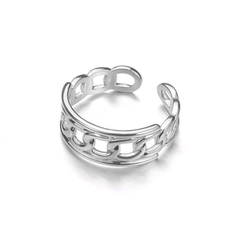 Punk Cuban Link Chain, 18K Gold Gothic Stackable Ring, Dainty Minimalist Jewelry, Delicate Handmade for Women, Gift for Her