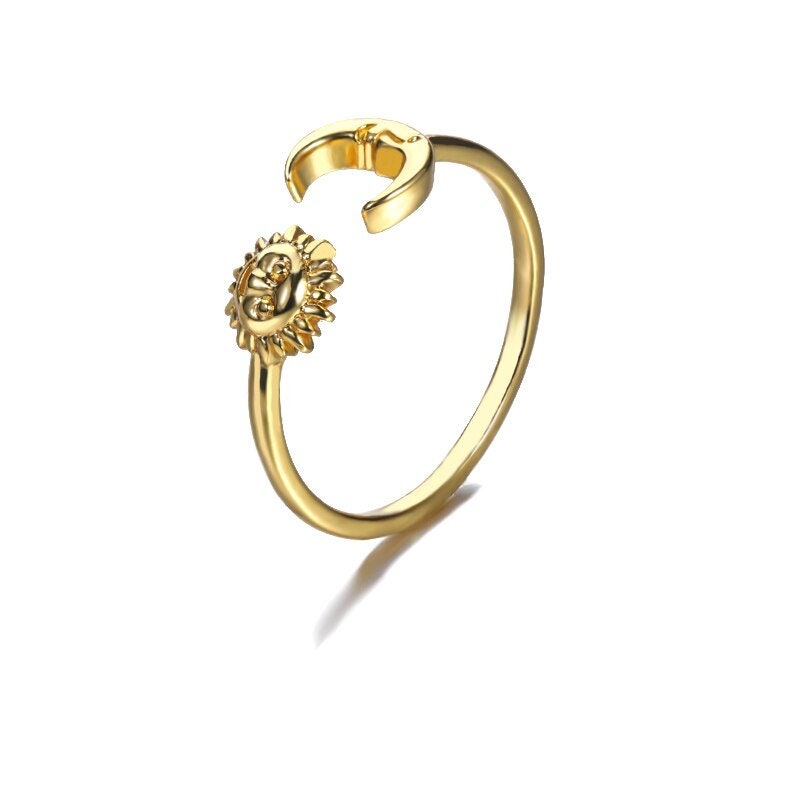 Punk Moon Sun Tarot, 18K Gold Gothic Stackable Ring, Dainty Minimalist Jewelry, Delicate Handmade for Women, Gift for Her