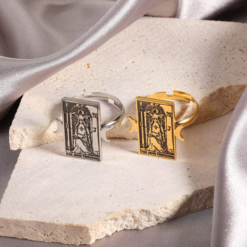Gothic Tarot Cards Ring, 18K Gold Tarot Card Ring, Gothic Fashion Ring for Women, Gift for Her