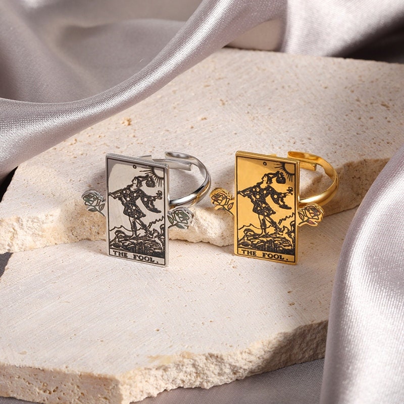 Gothic Tarot Cards Ring, 18K Gold Tarot Card Ring, Gothic Fashion Ring for Women, Gift for Her