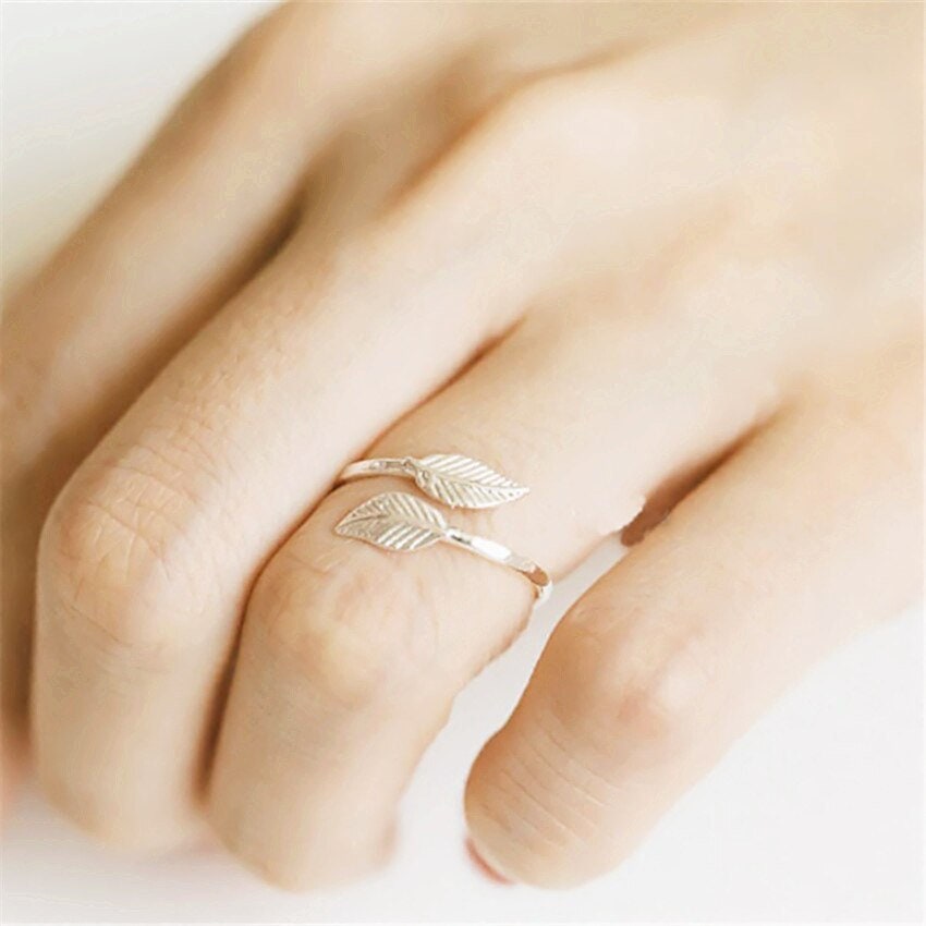 Hippie Boho Leaf, 18K Gold Yogi Stackable Ring, Dainty Minimalist Jewelry, Delicate Handmade for Women, Gift for Her