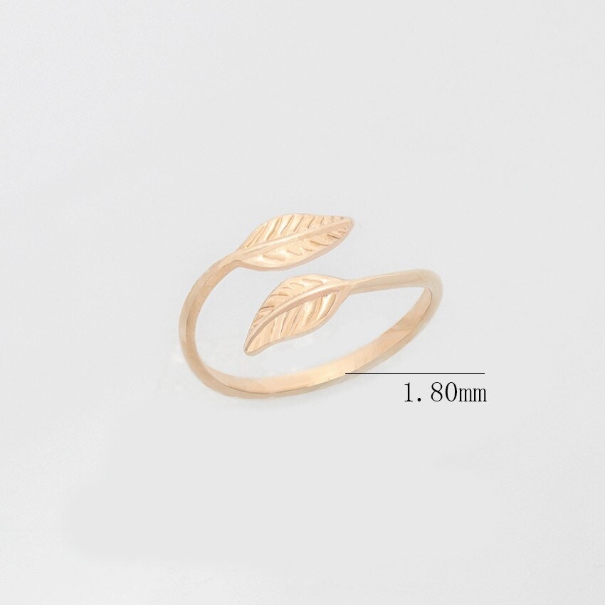 Hippie Boho Leaf, 18K Gold Yogi Stackable Ring, Dainty Minimalist Jewelry, Delicate Handmade for Women, Gift for Her
