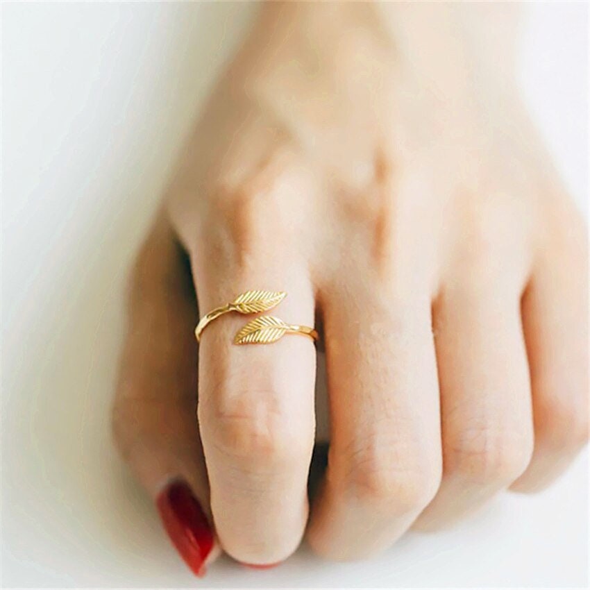 Hippie Boho Leaf, 18K Gold Yogi Stackable Ring, Dainty Minimalist Jewelry, Delicate Handmade for Women, Gift for Her