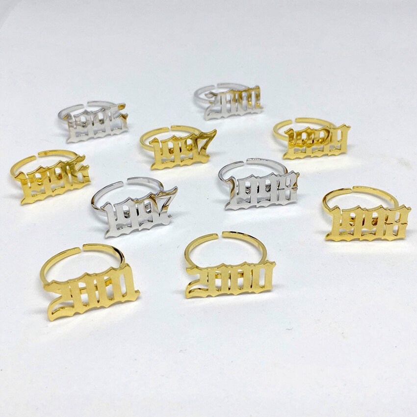 Custom Year Birthdate, 18K Gold Personalized Stackable Ring, Dainty Minimalist Jewelry, Delicate Handmade for Women, Gift for Her
