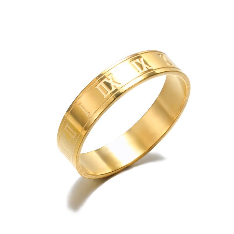 Punk Roman Numerals Engraved, 18K Gold Gothic Stackable Ring, Dainty Minimalist Jewelry, Delicate Handmade for Women, Gift for Her