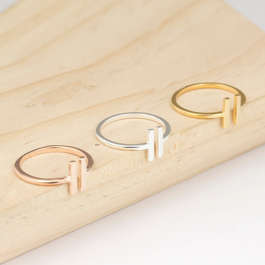 Punk Bars Parallel , 18K Gold Gothic Stackable Ring, Dainty Minimalist Jewelry, Delicate Handmade for Women, Gift for Her