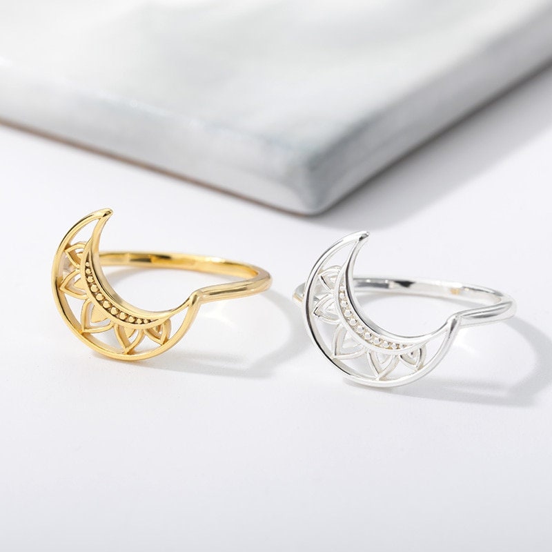 18K Gold Moon Ring, Henna Moon Ring, Moon Fashion Ring for Women, Gift for Her