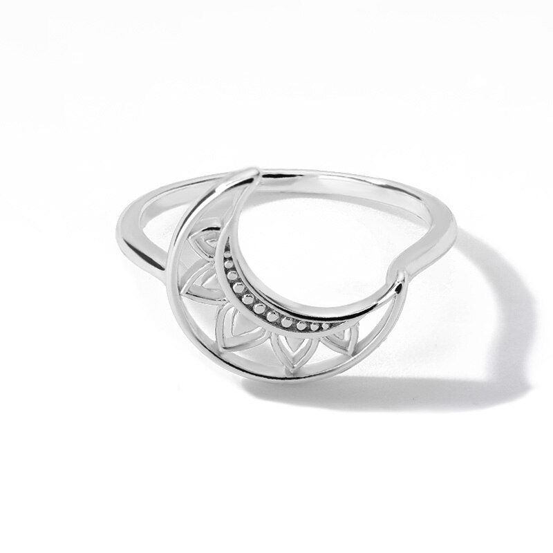 18K Gold Moon Ring, Henna Moon Ring, Moon Fashion Ring for Women, Gift for Her