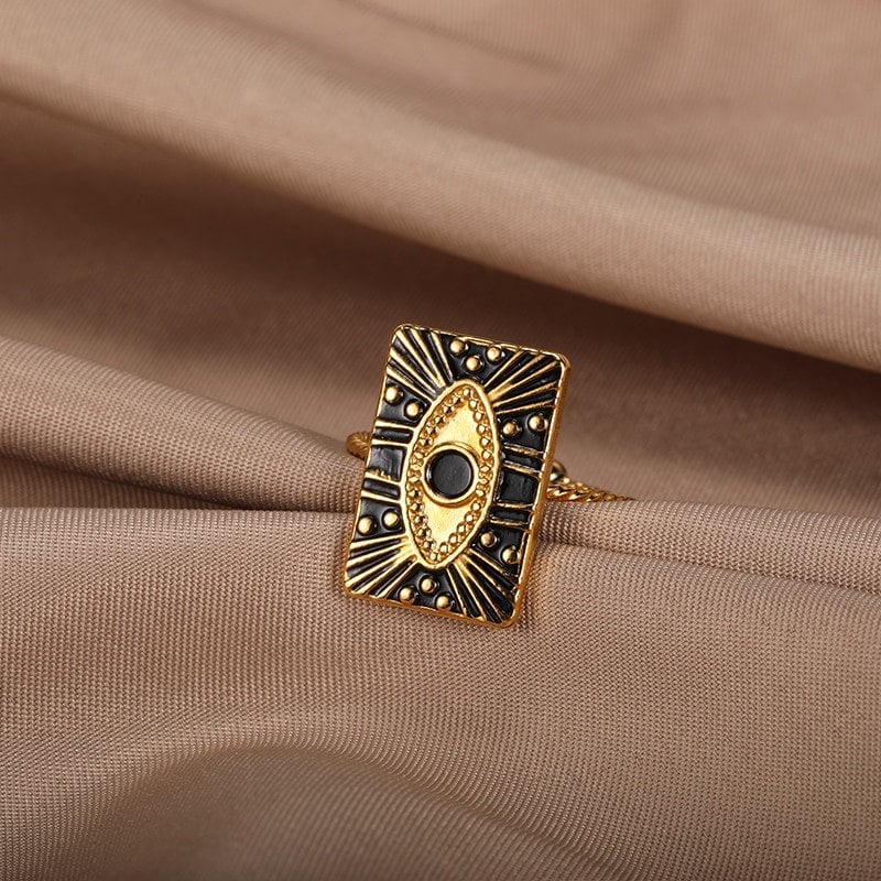 Punk Evil Eye Card, 18K Gold Gothic Stackable Ring, Dainty Minimalist Jewelry, Delicate Handmade for Women, Gift for Her