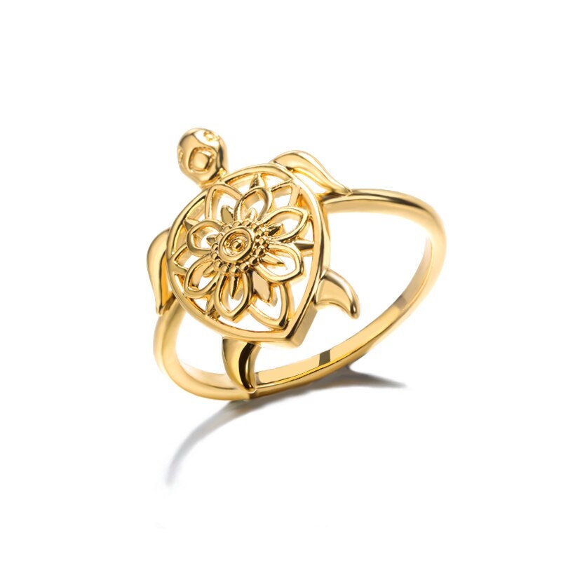 Boho Henna Turtle, 18K Gold Yogi Stackable Ring, Dainty Minimalist Jewelry, Delicate Handmade for Women, Gift for Her