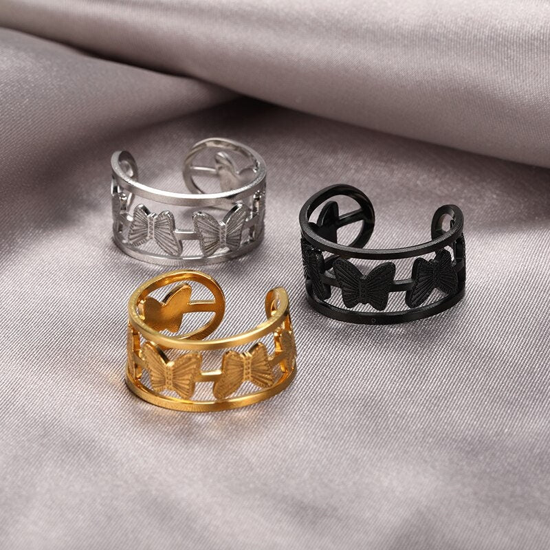 Punk Butterfly Wrap, 18K Gold Gothic Stackable Ring, Dainty Minimalist Jewelry, Delicate Handmade for Women, Gift for Her