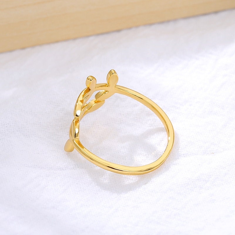 Boho Olive Branch, 18K Gold Yogi Stackable Ring, Dainty Minimalist Jewelry, Delicate Handmade for Women, Gift for Her