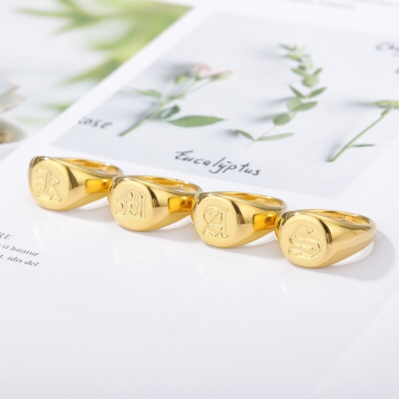 Custom Initial Signet, 18K Gold Personalized Stackable Ring, Dainty Minimalist Jewelry, Delicate Handmade for Women, Gift for Her