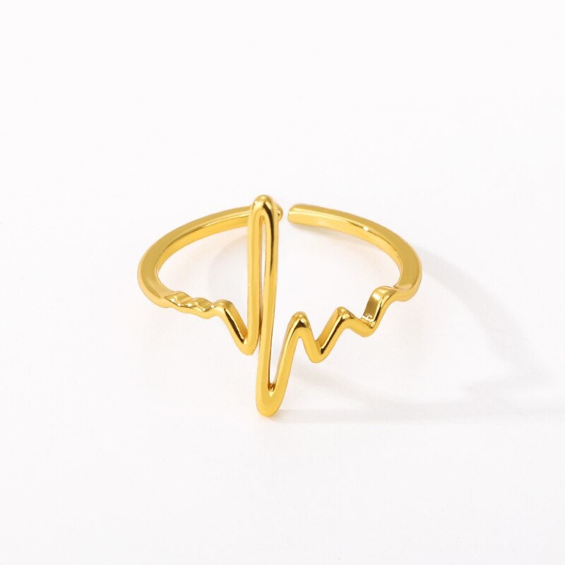 Boho Heartbeat Pulse, 18K Gold Yogi Stackable Ring, Dainty Minimalist Jewelry, Delicate Handmade for Women, Gift for Her