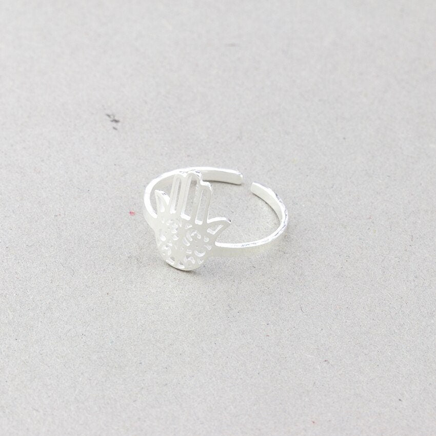 Punk Fatima Hamsa Hand, 18K Gold Gothic Stackable Ring, Dainty Minimalist Jewelry, Delicate Handmade for Women, Gift for Her