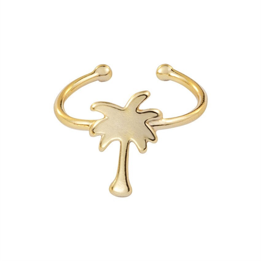 Boho Tropical Palm Tree, 18K Gold Yogi Stackable Ring, Dainty Minimalist Jewelry, Delicate Handmade for Women, Gift for Her
