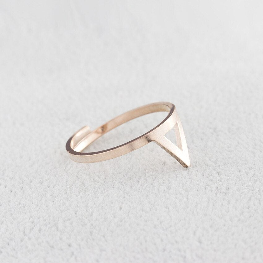 Boho Triangle, 18K Gold Yogi Stackable Ring, Dainty Minimalist Jewelry, Delicate Handmade for Women, Gift for Her