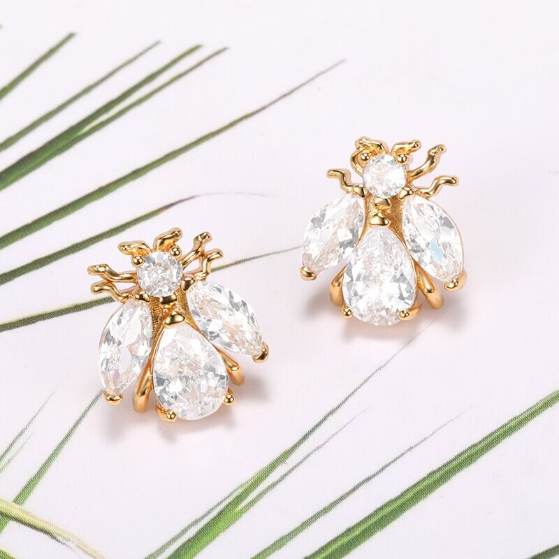 Boho Crystal Beetle Studs, 18K Gold Everyday Earrings, Cicada Dainty Minimalist Jewelry, Delicate Handmade  for Women, Gift for Her