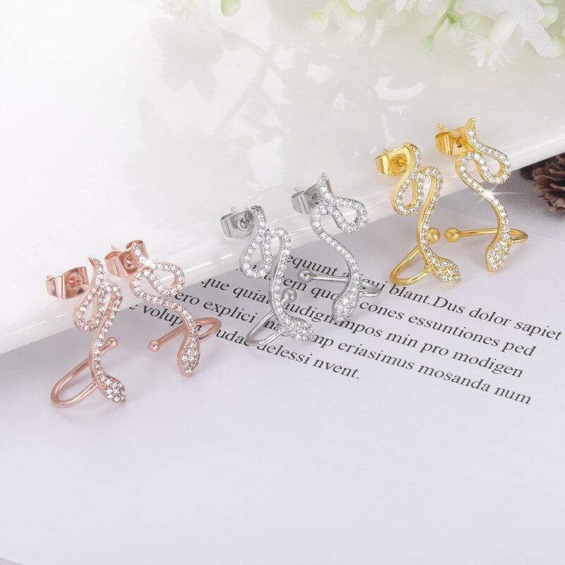 Punk Snake Studs, 18K Gold Everyday Earrings, Gothic Dainty Minimalist Jewelry, Delicate Handmade for Women, Gift for Her