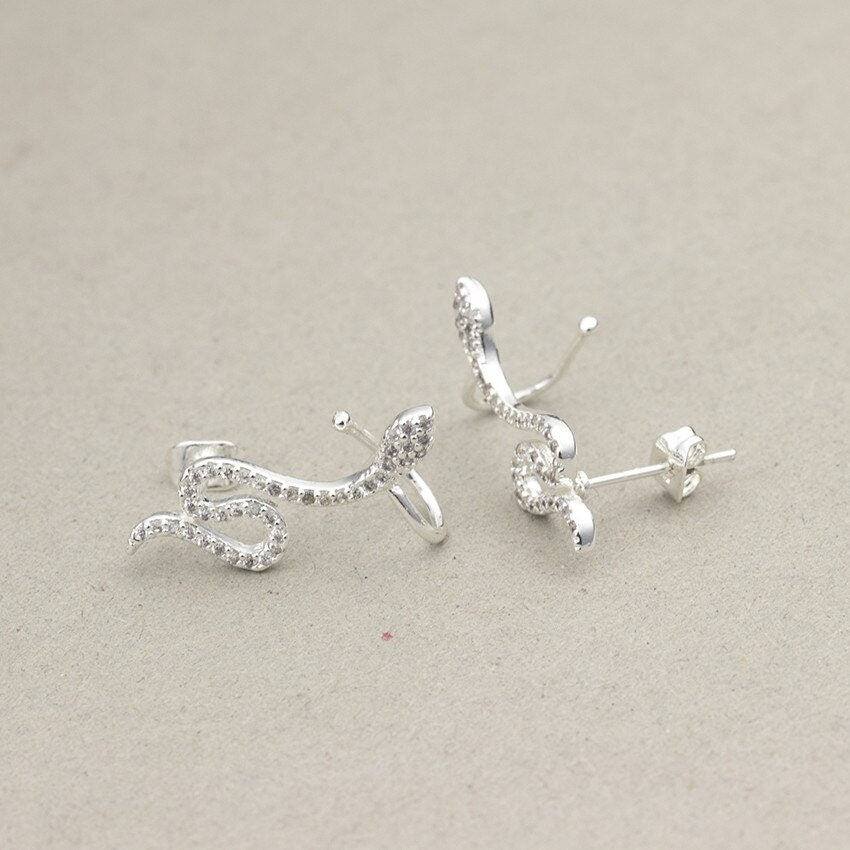 Punk Snake Studs, 18K Gold Everyday Earrings, Gothic Dainty Minimalist Jewelry, Delicate Handmade for Women, Gift for Her