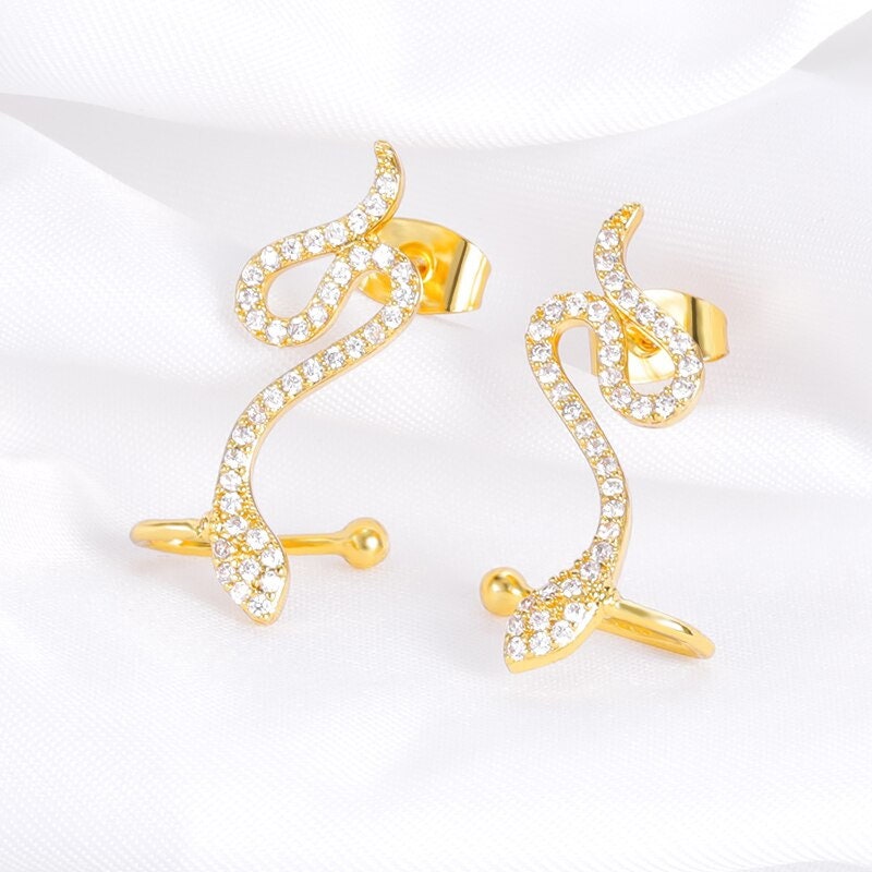 Punk Snake Studs, 18K Gold Everyday Earrings, Gothic Dainty Minimalist Jewelry, Delicate Handmade for Women, Gift for Her