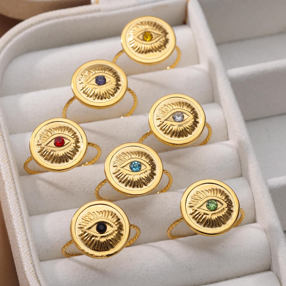 Gothic Evil Eye Ring, 18K Gold Evil Eye Ring, Gothic Fashion Ring for Women, Gift for Her
