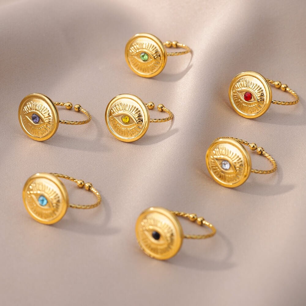 Gothic Evil Eye Ring, 18K Gold Evil Eye Ring, Gothic Fashion Ring for Women, Gift for Her