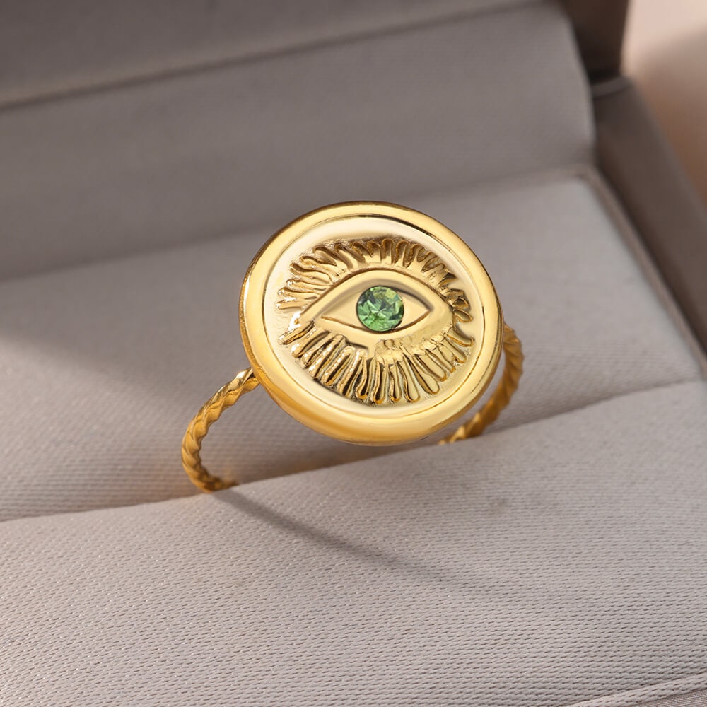 Gothic Evil Eye Ring, 18K Gold Evil Eye Ring, Gothic Fashion Ring for Women, Gift for Her