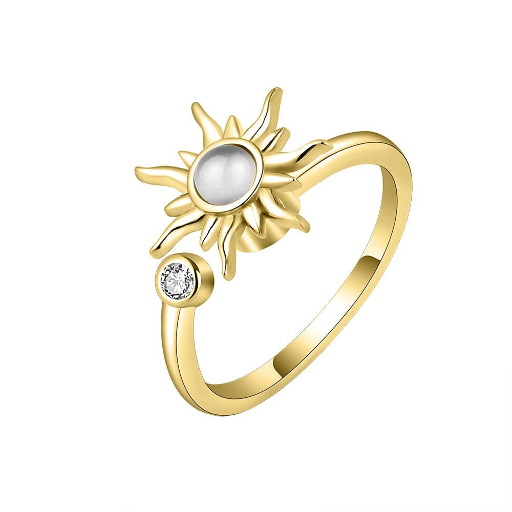 Punk Anxiety Sun Spinner, 18K Gold Ring, Gothic Dainty Minimalist Accessories, Delicate Handmade Jewelry for Women, Gift for Her