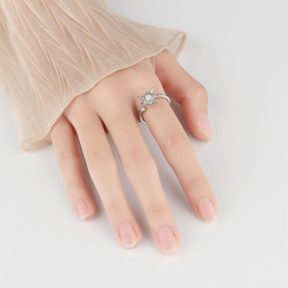 Punk Anxiety Sun Spinner, 18K Gold Ring, Gothic Dainty Minimalist Accessories, Delicate Handmade Jewelry for Women, Gift for Her