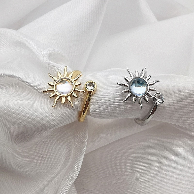 Gothic Sun Spinner Anxiety , 18K Gold Punk Ring, Dainty Minimalist Accessories, Delicate Handmade Jewelry for Women, Gift for Her