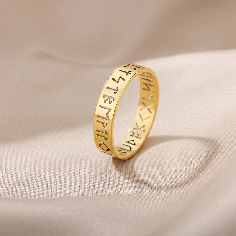 Nordic Viking Rune, 18K Gold Ring, Dainty Minimalist Accessories, Delicate Handmade Jewelry for Women, Gift for Her