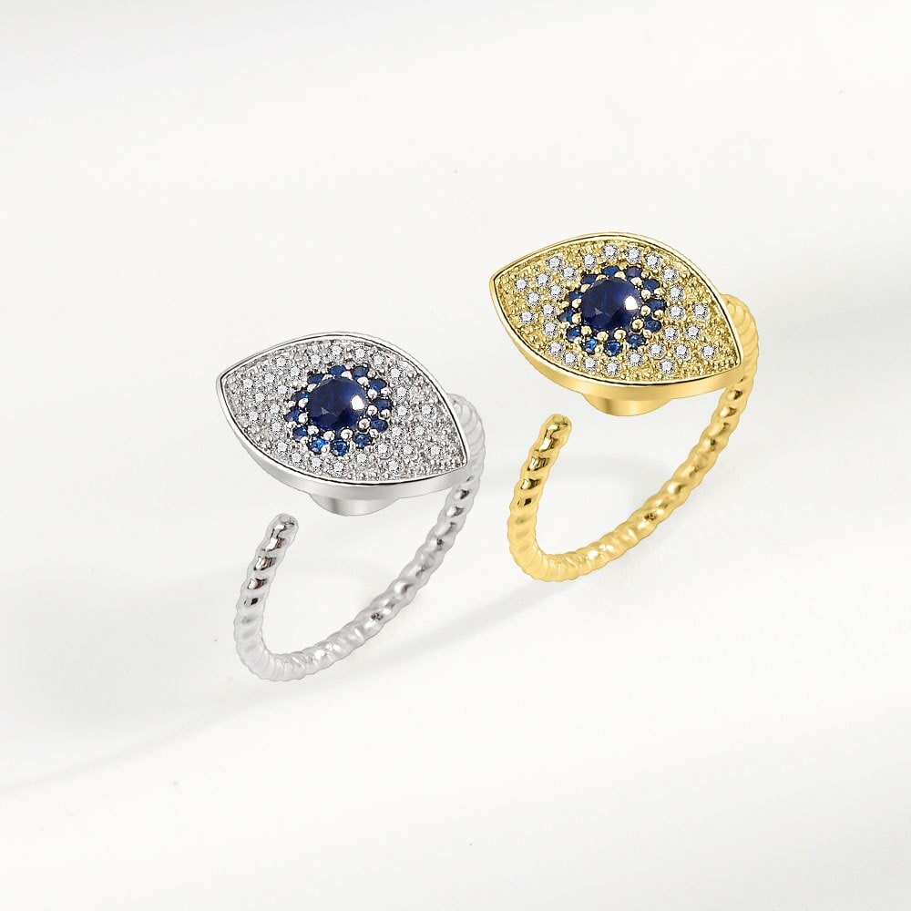 Anxiety Ring, Anti Stress Ring, Evil Eye Ring, Spinner Ring, 18K Gold Evil Eye Ring for Women, Gift for Her