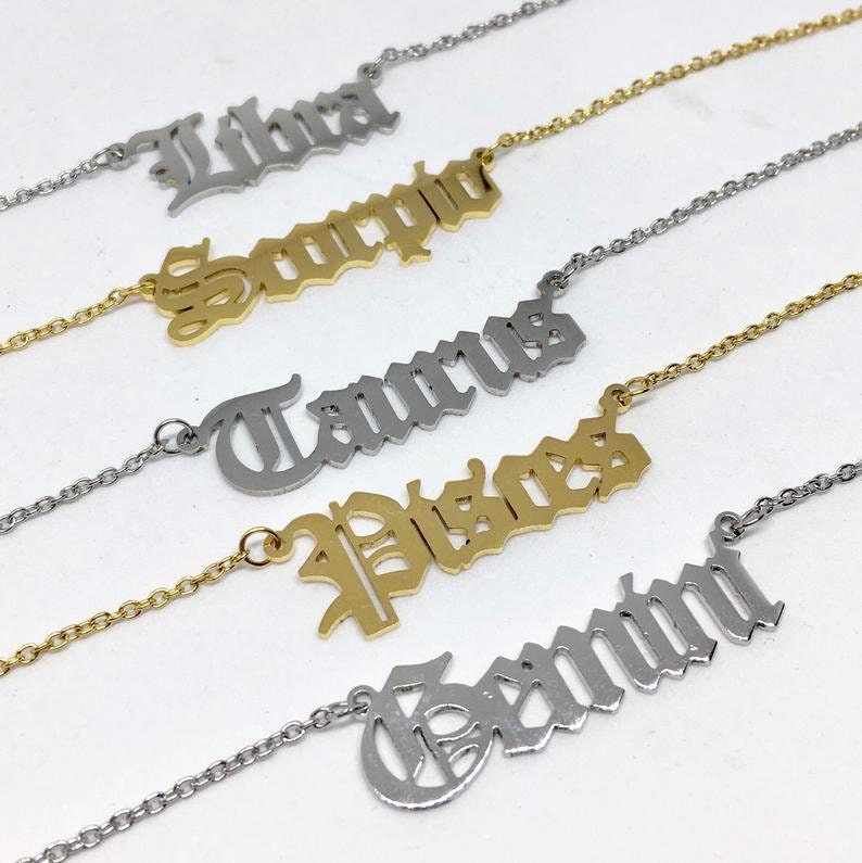 18K Gold Horoscope Necklace, Gold Horoscope Pendant, Horoscope Charm, Horoscope Fashion Necklace for Women, Gift for Her