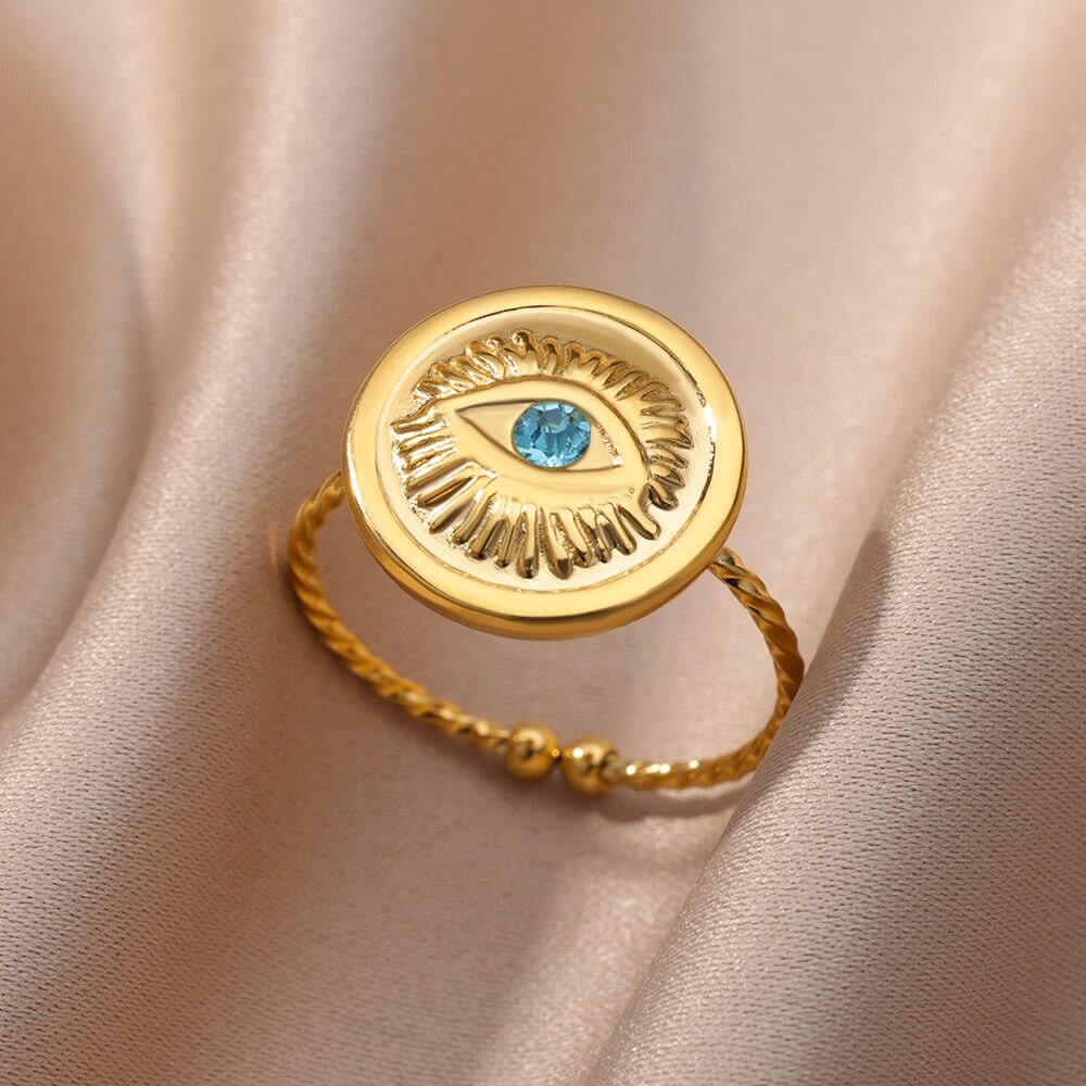 Gothic Evil Eye Ring, 18K Gold Evil Eye Ring, Gothic Fashion Ring for Women, Gift for Her