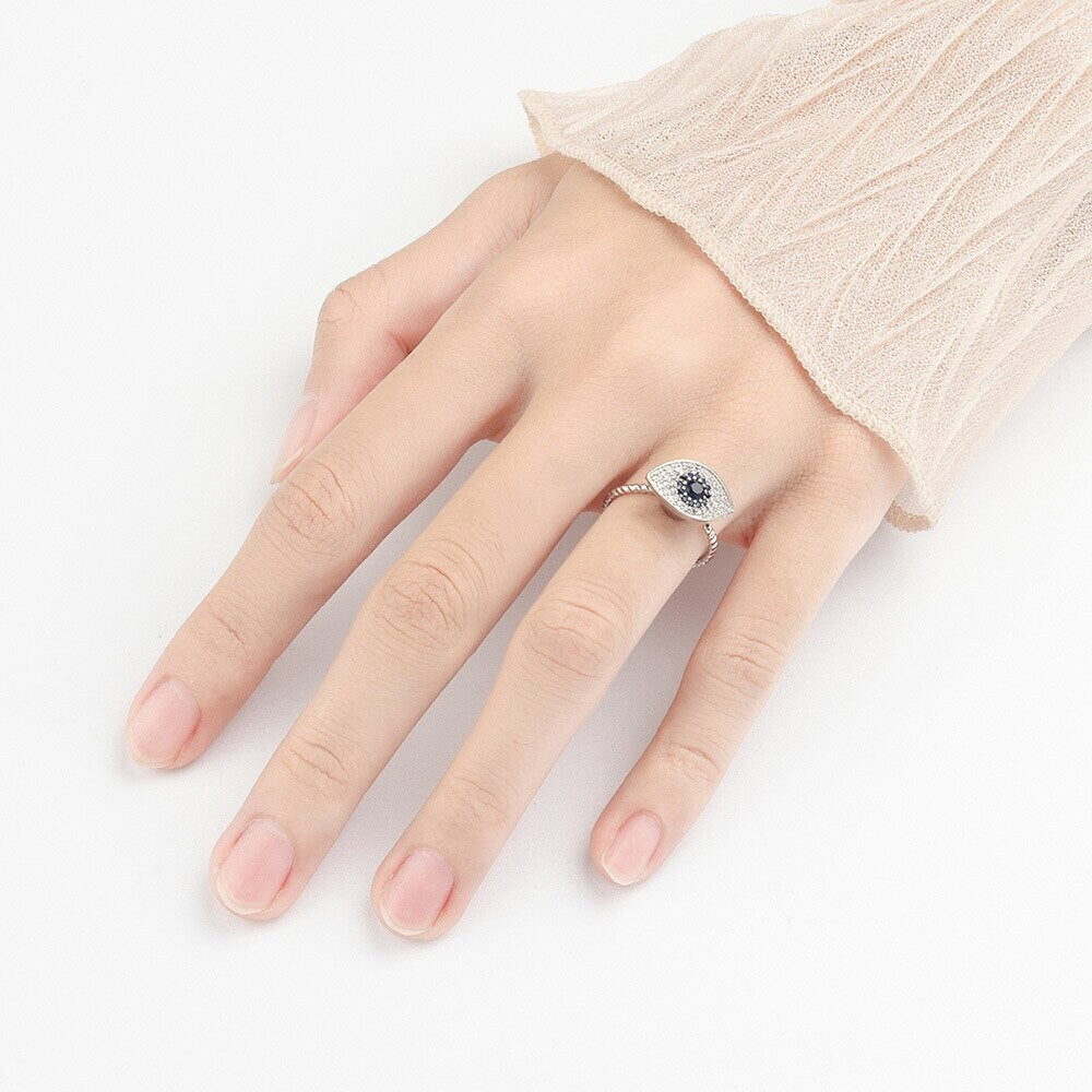 Anxiety Ring, Anti Stress Ring, Evil Eye Ring, Spinner Ring, 18K Gold Evil Eye Ring for Women, Gift for Her
