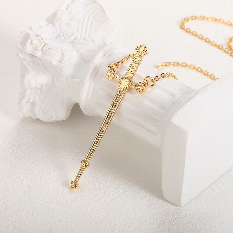 Gothic Sword Pendant, 18K Gold Sword Necklace, Punk Sword Necklace for Women, Gift for Her